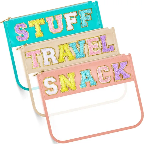 Miniatura 8 de Patelai 3 bolsas de felpilla con cremallera para viajes, bolsas transparentes para aperitivos, bolsa impermeable para cosméticos, bolsa de nailon