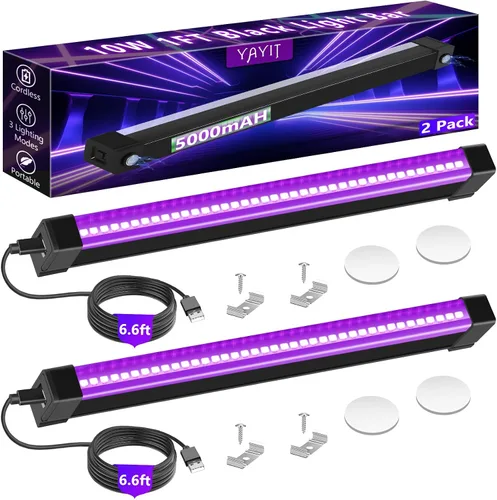 Luces negras recargables, luz negra LED portátil para fiesta brillante, barra de luz negra regulable de 10 W para Halloween, póster, decoración