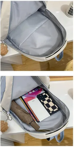 Sumleno Mochila estética con colgante de felpa Kawaii, mochila de 15.6 pulgadas, mochila para laptop universitaria, linda mochila coreana, Azul,