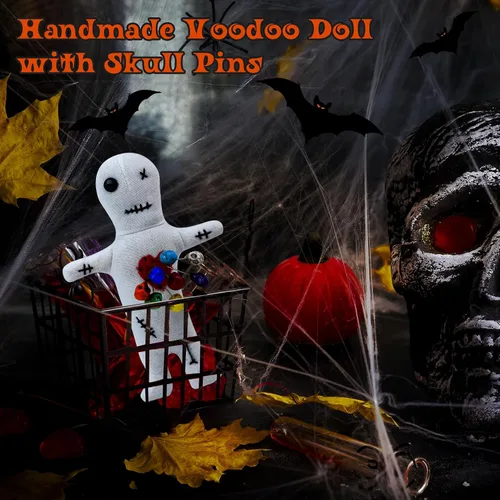 Miniatura 6 de Kit de 10 muñecas de vudú, muñecas de vudú reales con 9 pines de calavera, espeluznante, fantasma, hechizos de venganza, muñeca vudú, muñeca