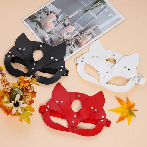 Miniatura 4 de Yookat Paquete de 3 máscaras de cuero para fiesta de máscaras, máscara de piel de zorro, máscara de mascarada para mascarada, cosplay, fiesta