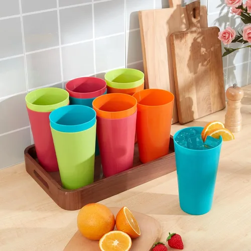 Miniatura 4 de Vasos de plástico de 35 onzas, vasos reutilizables para beber, juego de 12 vasos multicolor irrompibles, sin BPA, aptos para microondas