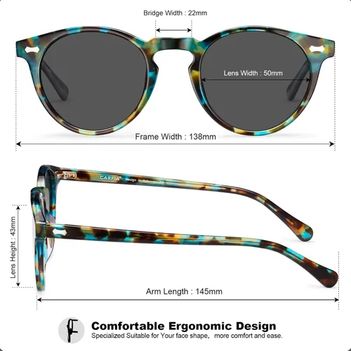 Miniatura 23 de CARFIA Gafas de sol polarizadas de acetato redondo para mujer, protección UV de cara pequeña con funda de cuero CA5288