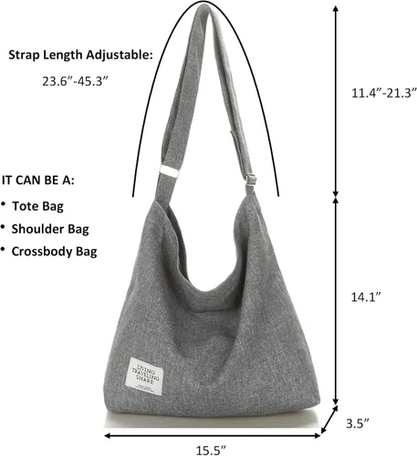 Miniatura 3 de Covelin - Bolsa de hombro informal de lona para mujer, estilo bohemio y retro, bolsa de mano, bolso cruzado, tamaño grande