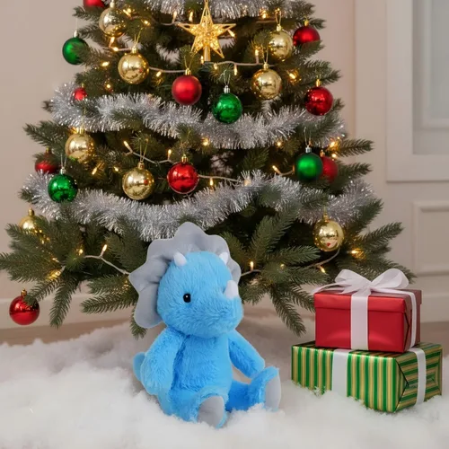 Miniatura 2 de VANLINNY Animales de peluche de dinosaurio, juguete de dinosaurios azules para niños de 3 a 5 años, bonito peluche de triceratops de 9 pulgadas