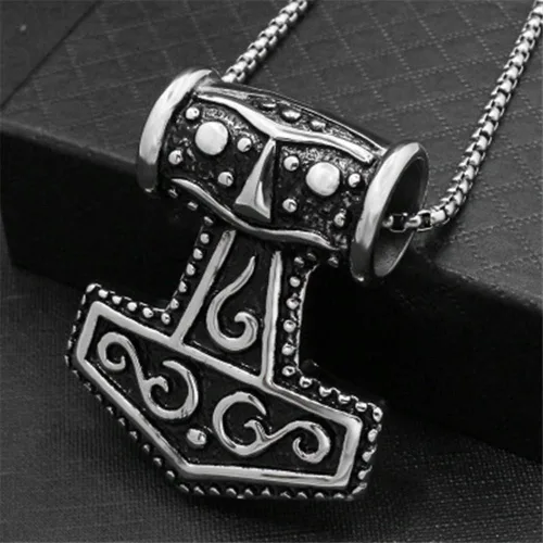 Miniatura 4 de Collar con colgante de martillo de Thors de acero inoxidable, vintage, vikingo, nórdico, con cadena