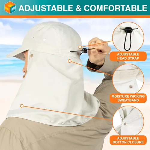 Miniatura 4 de SUN CUBE Sombrero de sol de pesca con solapa para el cuello y cubierta facial, UPF50+ gorra de protección UV de ala ancha para hombres y mujeres
