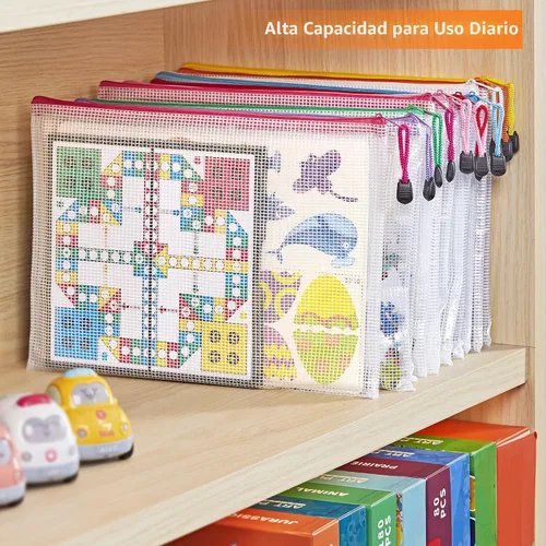 Miniatura 4 de JARLINK Bolsas de Documentos de Malla con Cremallera Tamaño A4 Carta, Paquete de 24, 10 Colores, Bolsas de Malla para Juegos de Mesa y Rompecabezas