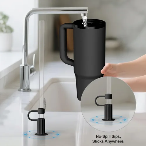 Miniatura 3 de YOTIME Tapas de silicona para popotes, 6 piezas reutilizables de 0.39 pulgadas/10mm con ventosa para Stanley Cup 40 30 oz, color negro