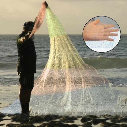 Miniatura 7 de Red de nailon de monofilamento fundido, red de pesca de estilo americano con pesos chapados en zinc para agua salada y agua dulce, malla de 3/8