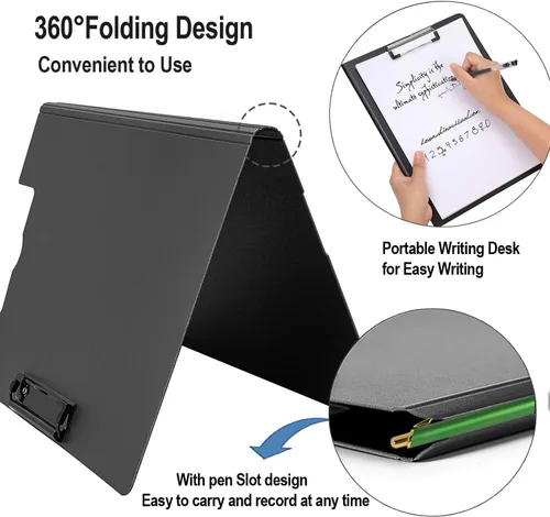 Miniatura 3 de Carpeta portapapeles plegable A4, carpeta portapapeles de oficina con clip de metal de doble clip, portapapeles de almacenamiento plegable de 360