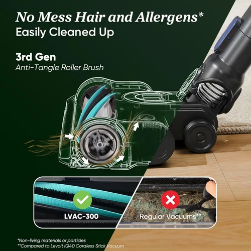 Miniatura 6 de LEVOIT Aspiradora inalámbrica con filtro HEPA, aspiradora de mano con diseño resistente a los enredos, hasta 60 minutos, potente succión, ligera