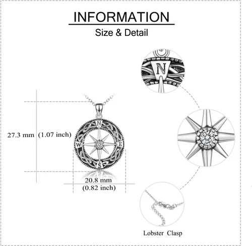 Miniatura 4 de Collar de brújula de plata esterlina con nudo celta, collar de graduación, amistad, talismán, viaje, inspirador, regalo de graduación, joyería