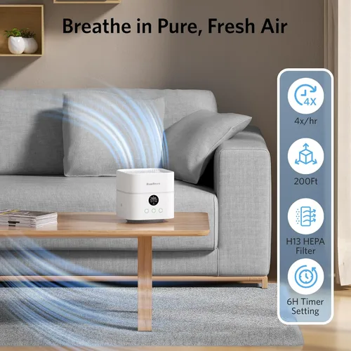 Miniatura 3 de Purificador de Aire y Humidificador Combo para Dormitorio, Cubre hasta 200 pies², Filtro H13 HEPA Verdadero, Tanque de Agua de 500ML, Difusor