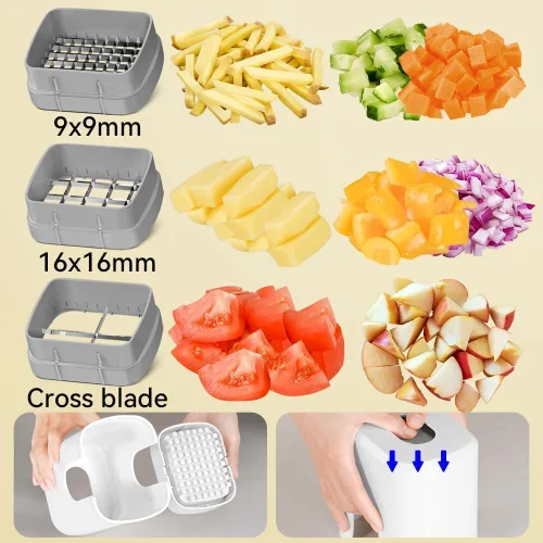 Miniatura 3 de Cortador de frutas y verduras Patatas fritas Cortador de patatas cebolla tomate 3 tamaños Dicer (BLANCO)