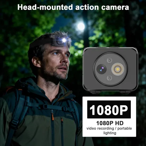 Miniatura 3 de Cámara montada en la cabeza, faro LED, cámara de acción HD 1080P, grabación de video portátil, almacenamiento interno de 64 GB, adecuada