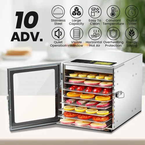 Miniatura 2 de Cercker - Máquina deshidratadora de alimentos con 8 bandejas de acero inoxidable, deshidratador de 500W para charqui, secador de hongos a 190ºF
