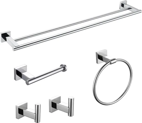 Miniatura 12 de Miyili BS02N5 - Juego de accesorios de baño de 5 piezas para montaje en pared de acero inoxidable cepillado, incluye toallero doble, toallero