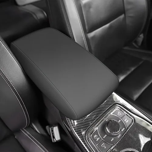 AOMSAZTO Fundas de cuero negro para apoyabrazos de Grand Cherokee 2011-2021 para Jeep Cojín de consola para Grand Cherokee (no para 2022)