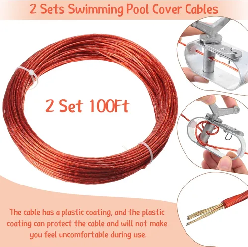 Miniatura 2 de Juego de 2 cubiertas de piscina para cabrestante y cable para cubierta de piscina, cable de 4 piezas, cabrestante para cubierta de piscina sobre