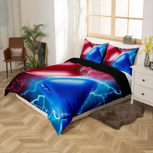 Miniatura 2 de Juego de funda de edredón de boxeo, tamaño matrimonial para adultos y adolescentes, juego de cama con patrón de juego competitivo, funda de edredón