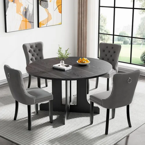 Miniatura 35 de Juego de mesa de comedor de mármol sintético blanco para 6 personas, juego de mesa de comedor extensible de 7 piezas de 63 a 78.74 pulgadas con 6