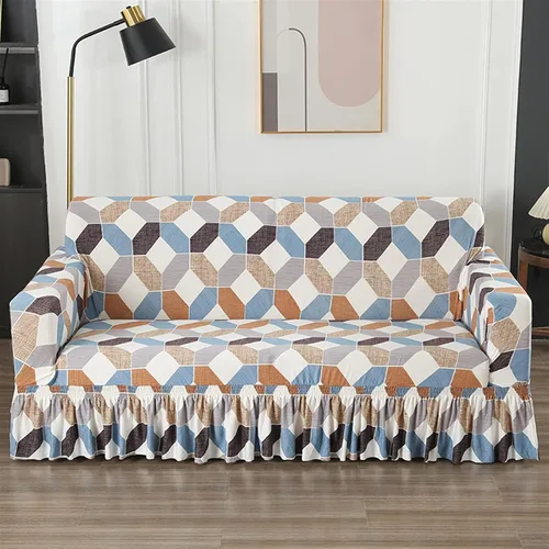 Miniatura 12 de MIPOPS Funda de sofá estampada elástica para sillón, fundas con patrón con falda lavable, protector de muebles de elastano para sala de estar