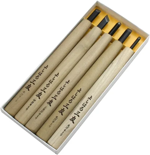 Yoshiharu Cutlery Y-5 Premium Steel Separately Made Yoshiharu Sanyu Chisel in Paper Box, Set of 5