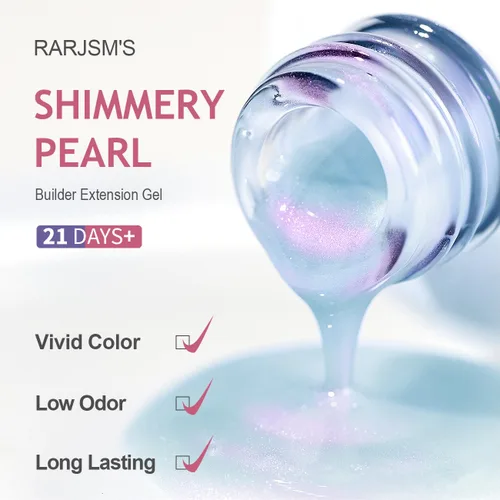 Miniatura 5 de RARJSM - Gel constructor para uñas, perla azul, gel duro en botella, con brillo de concha de sirena, perlas azules, estructura de extensión gruesa