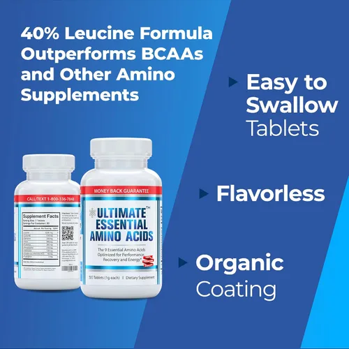Miniatura 7 de Ultimate Suplemento de aminoácidos esenciales 100% para definición, ayuno y entrenamientos - Los 9 EAA, 40% leucina - Proporción BCAA ideal