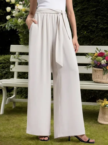 Miniatura 10 de QIANXIZHAN Pantalones de pierna ancha para mujer, pantalones palazzo de cintura alta, para verano, holgados, casuales, para descansar, trabajar