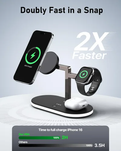 Miniatura 3 de VBA Estación de carga inalámbrica 4 en 1 para cargador Apple MagSafe, soporte de cargador inalámbrico magnético de carga rápida con luz nocturna