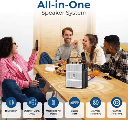 Miniatura 8 de Amplificador de voz potente de 100 W con 2 micrófonos inalámbricos, altavoz portátil con sonido profesional grande con micrófono, altavoz Bluetooth