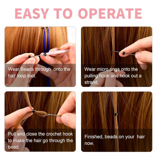Miniatura 5 de NEWISHTOOL El kit de herramientas de extensión de cabello incluye aguja de bucle de acero inoxidable para tirar de gancho y herramienta de Rosado