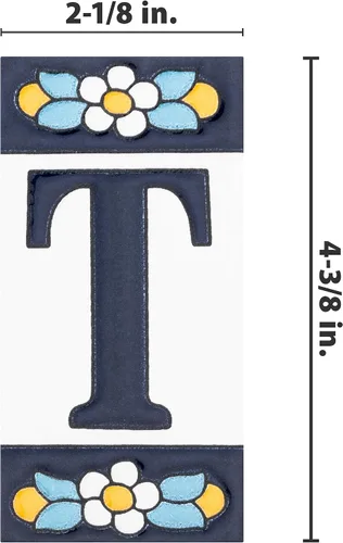 Miniatura 4 de Sevillano Flora Address Letters T 2-1/8" x 4-3/8" - Azulejo de pared de cerámica