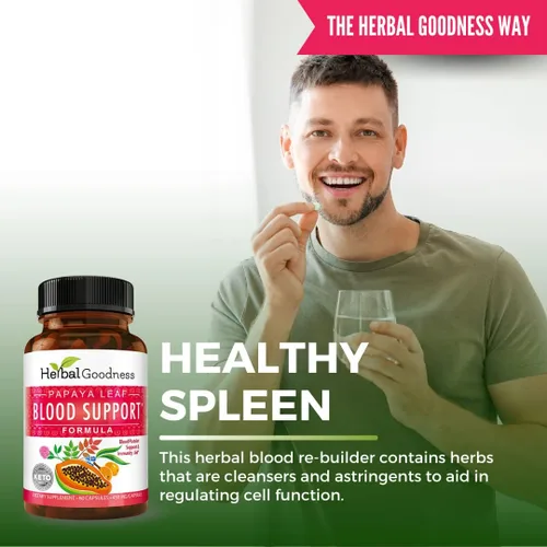 Miniatura 3 de Herbal Goodness Cápsulas de apoyo de sangre de hoja de papaya - Salud de plaquetas y médula ósea, apoyo inmunológico y limpieza de sangre - Cápsulas