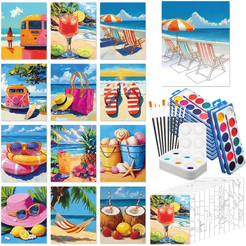 Miniatura 18 de Ctosree 12 juegos de lienzo predibujado para pintar adultos, kit de sorbo y pintura, lienzo preimpreso a granel para Pascua, Día de la Madre