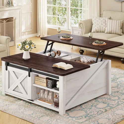 Miniatura 10 de SEDETA Mesa de Centro con Tapa Elevable de 31.5" con Almacenamiento, Mesas de Centro Cuadradas para Sala de Estar, Mesa de Centro Estilo Granja