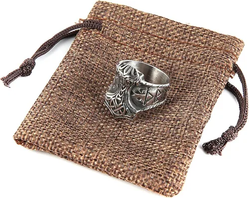 Miniatura 6 de HZMAN Anillo vikingo de acero inoxidable para hombre, símbolo de Odin, vikingos, martillo de Thor, joyería gótica de guerrero (tamaño, 7-14), Acero