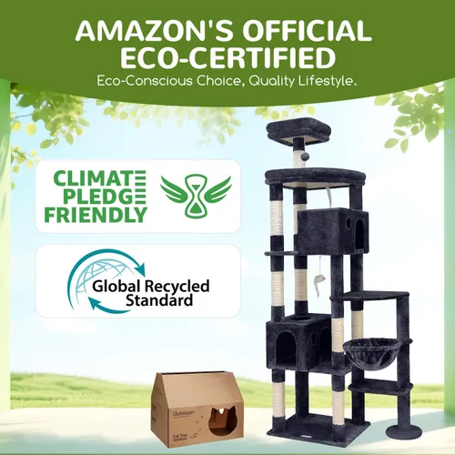 Miniatura 5 de Globlazer Árbol gigante para gatos, árbol para gatos de interior de 83 pulgadas para gatos grandes y adultos, torre XXL para gatos con 9 postes Gris