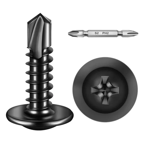 Miniatura 31 de Mywish 200 tornillos autorroscantes negros #10 × 1 pulgada para metal, 410 tornillos de metal negro de óxido de tornillo de acero inoxidable