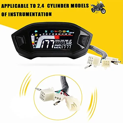 Miniatura 3 de ELING Velocímetro universal para motocicleta, tacómetro de nivel de combustible, medidor de odómetro digital LCD para 2 y 4 tipos de cilindros