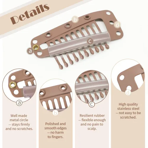 Miniatura 50 de Dreamlover - Clips para extensiones de cabello, clips para peluca con 9 dientes, 30 piezas Beige