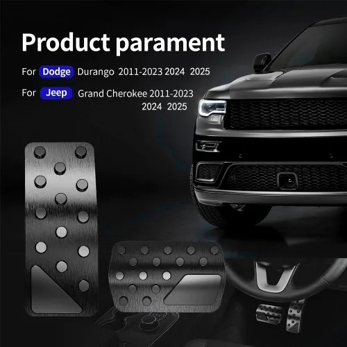 Miniatura 4 de Funda de pedal de aleación de aluminio para Jeep Grand Cherokee 2011-2024 2025 Dodge Durango 2011-2024 2025 Sin perforación Fundas de pedal de freno