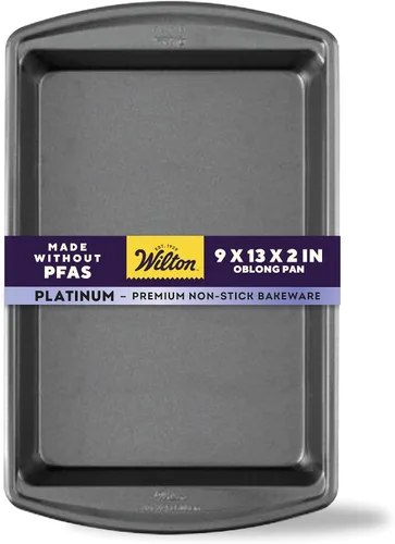 Wilton Platino antiadherente de 13 x 9 pulgadas, bandeja oblonga para hornear o asar, utensilios de acero inoxidable, hechos sin PFAS, el embalaje