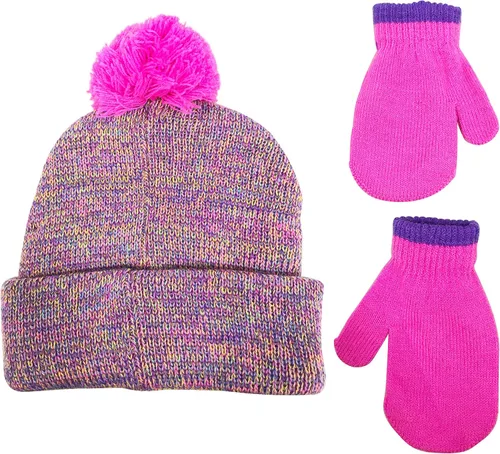 Miniatura 2 de Nickelodeon Paw Patrol - Conjunto de gorro y guantes de invierno para niñas pequeñas, para clima frío, de 2 a 4 años, Púrpura osa