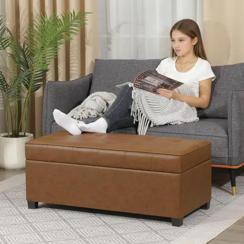 Miniatura 2 de Homebeez Banco otomano de piel sintética de 40 pulgadas, banco tapizado con almacenamiento para sala de estar, dormitorio, entrada
