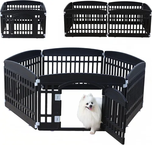 Miniatura 12 de Corralito plegable para mascotas, puerta para perros, plástico resistente, corral de ejercicio para cachorros, cerca para mascotas pequeñas, jaula