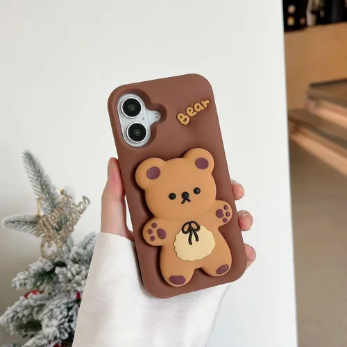 Miniatura 13 de Bear - Funda para teléfono compatible con el teléfono 11, bonita funda holográfica negra 3D con diseño de oso holográfico, a prueba de golpes, Kpop