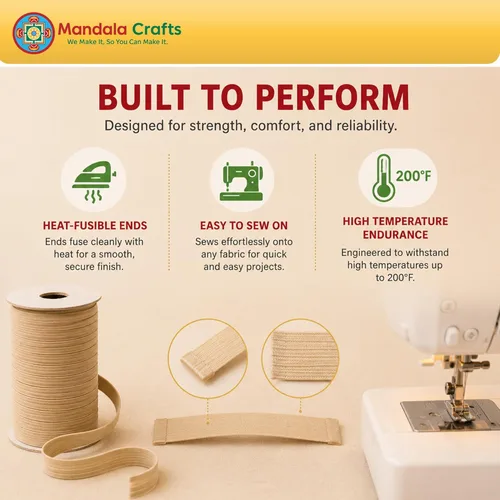 Miniatura 4 de Mandala Crafts - Rollo de cordón elástico plano para costura y manualidades Blanco